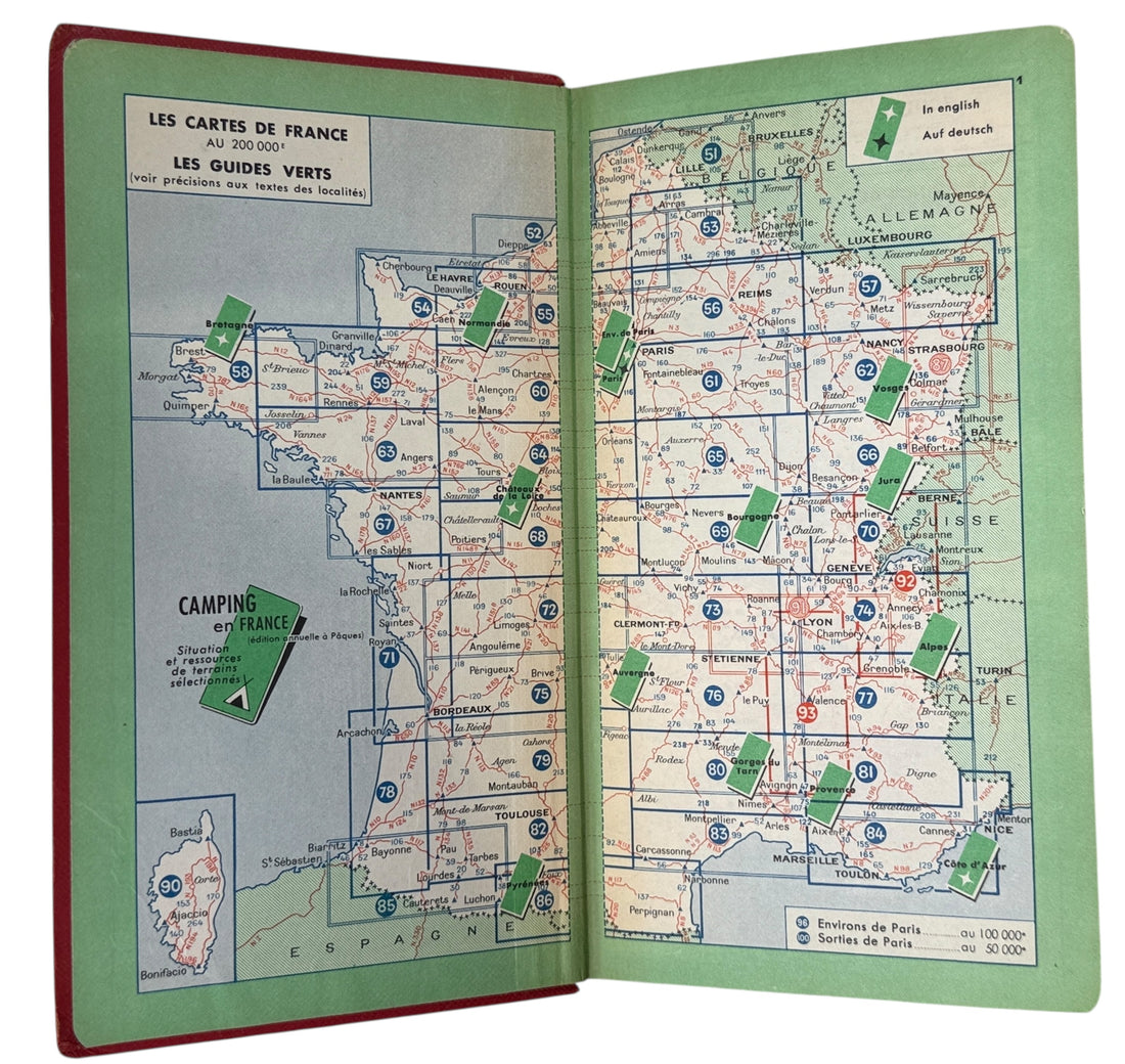 1959 Michelin Guide France red travel and restaurant book. Iconic Bibendum collectible for culinary and automotive history fans. Ships from Canada.