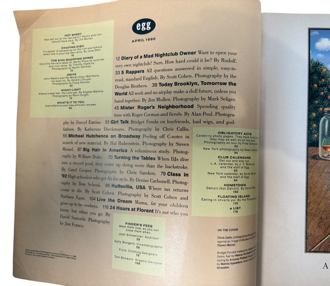 Early 90s NYC culture magazine with Bridget Fonda, Ice-T, Young MC, MC Lyte, Big Daddy Kane and nightlife fashion. Scarce collectible downtown culture issue.