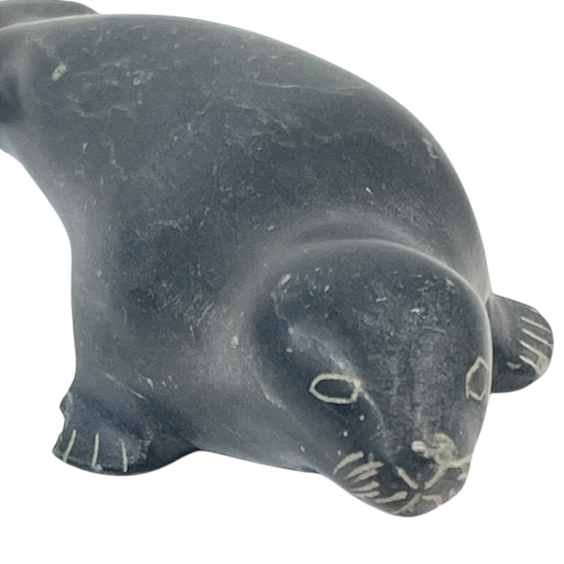 Hand-Carved Inuit Soapstone Beluga Whale – Signed by Bobby Tarkirk