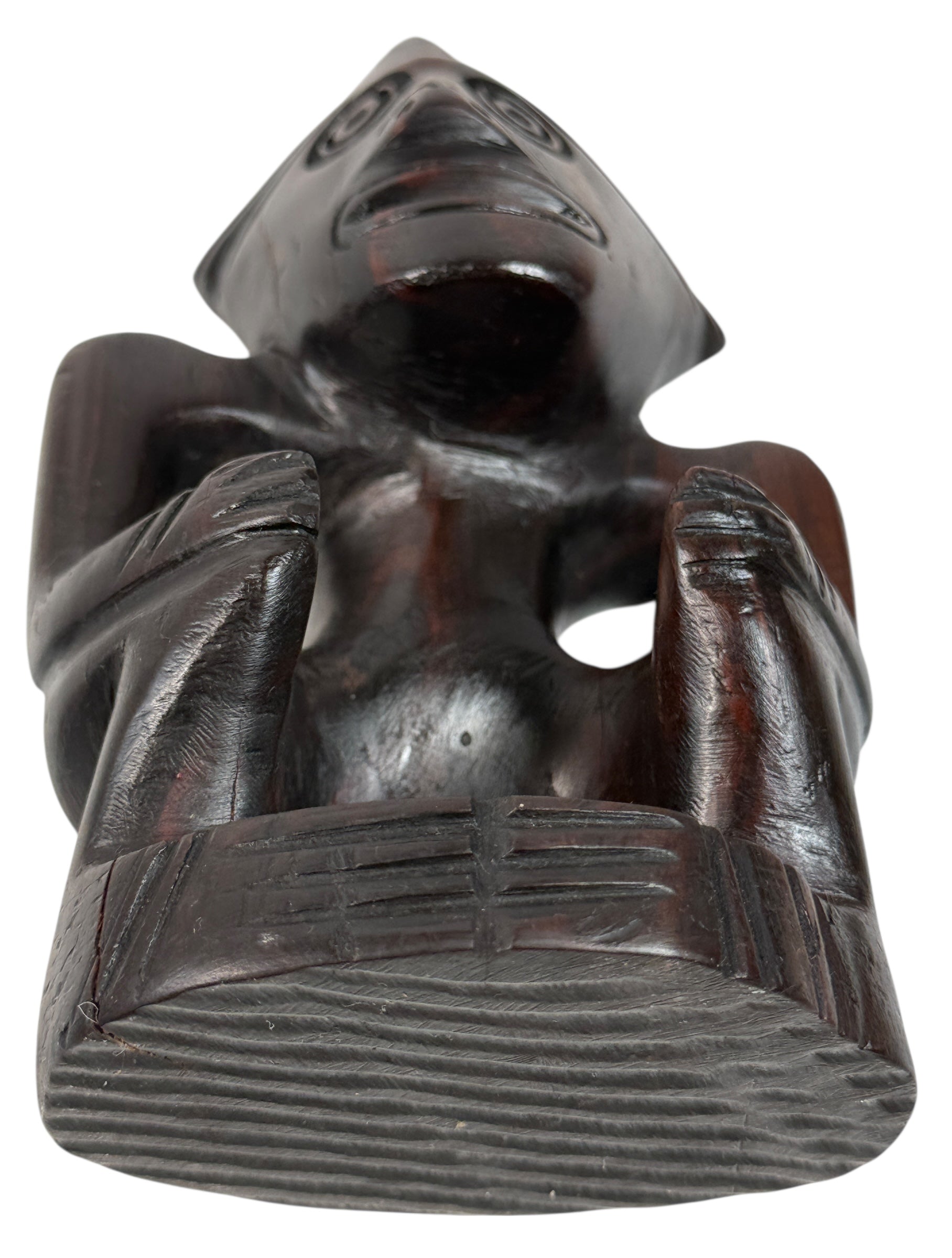 Mid-20th Century African Hardwood Carving – Cone-Head Crouching Figure