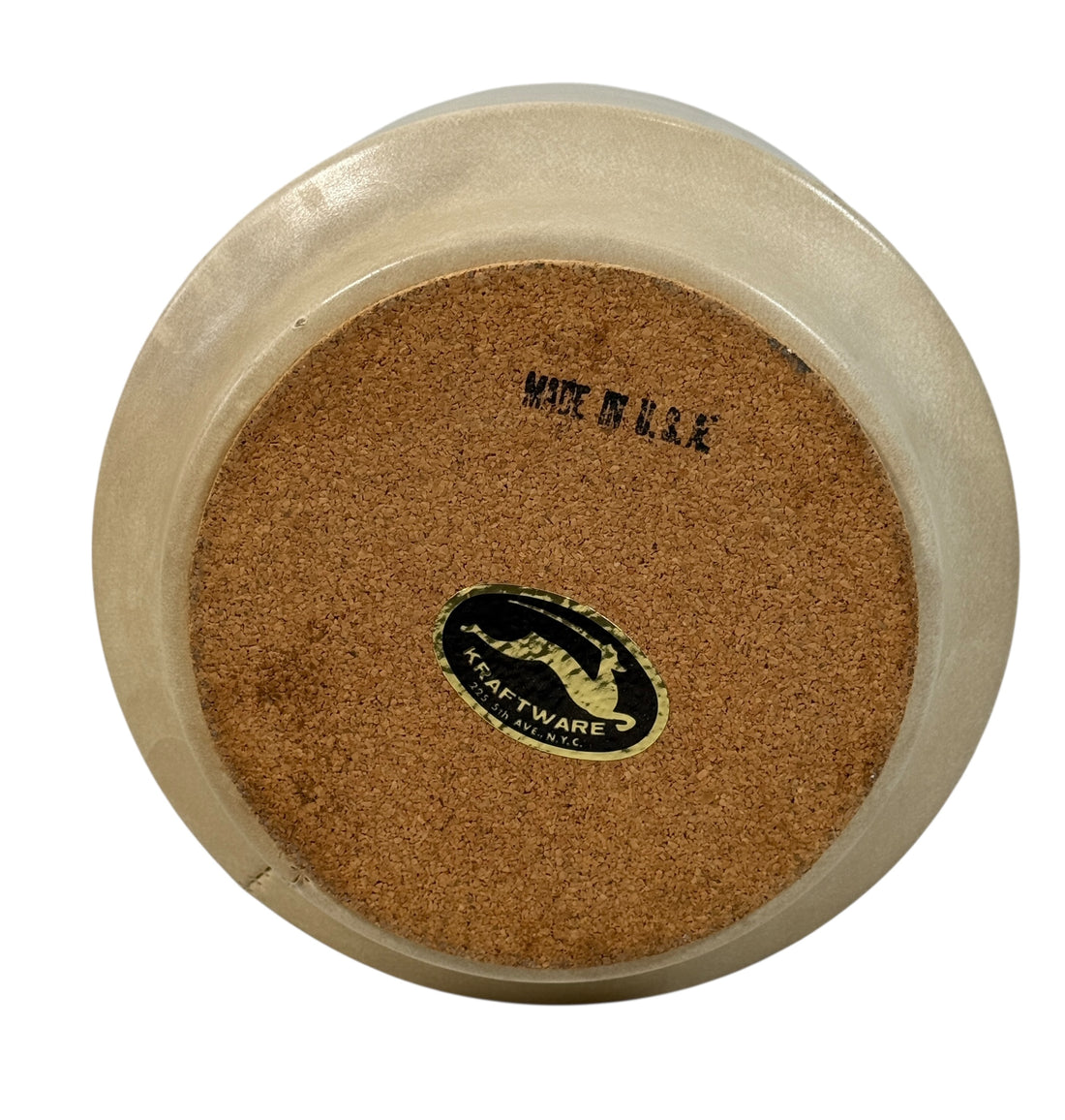 Vintage Kraftware 225 5th Ave NYC ice bucket, cream stone texture, mid-century modern barware collectible, made in USA.