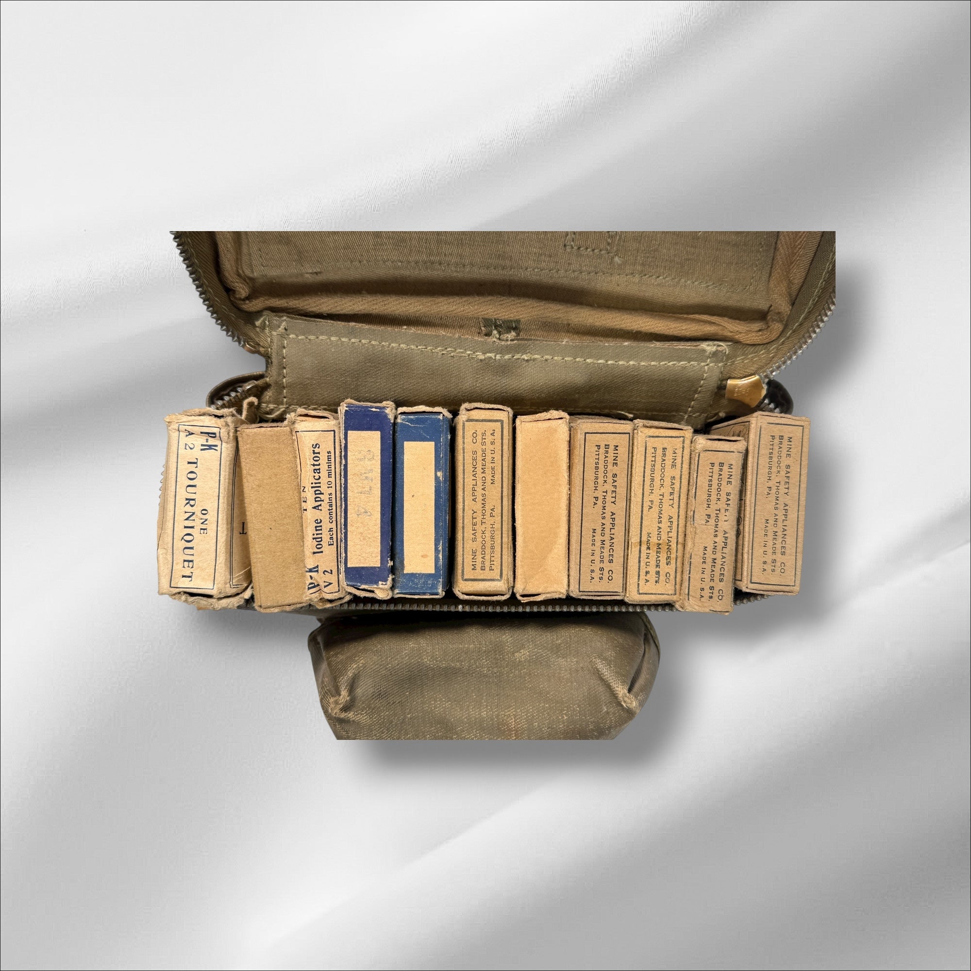 WWII Era Mine Safety Appliances Co. (MSA) First Aid Kit – Complete “Tabloid” Contents (c.1942–45)