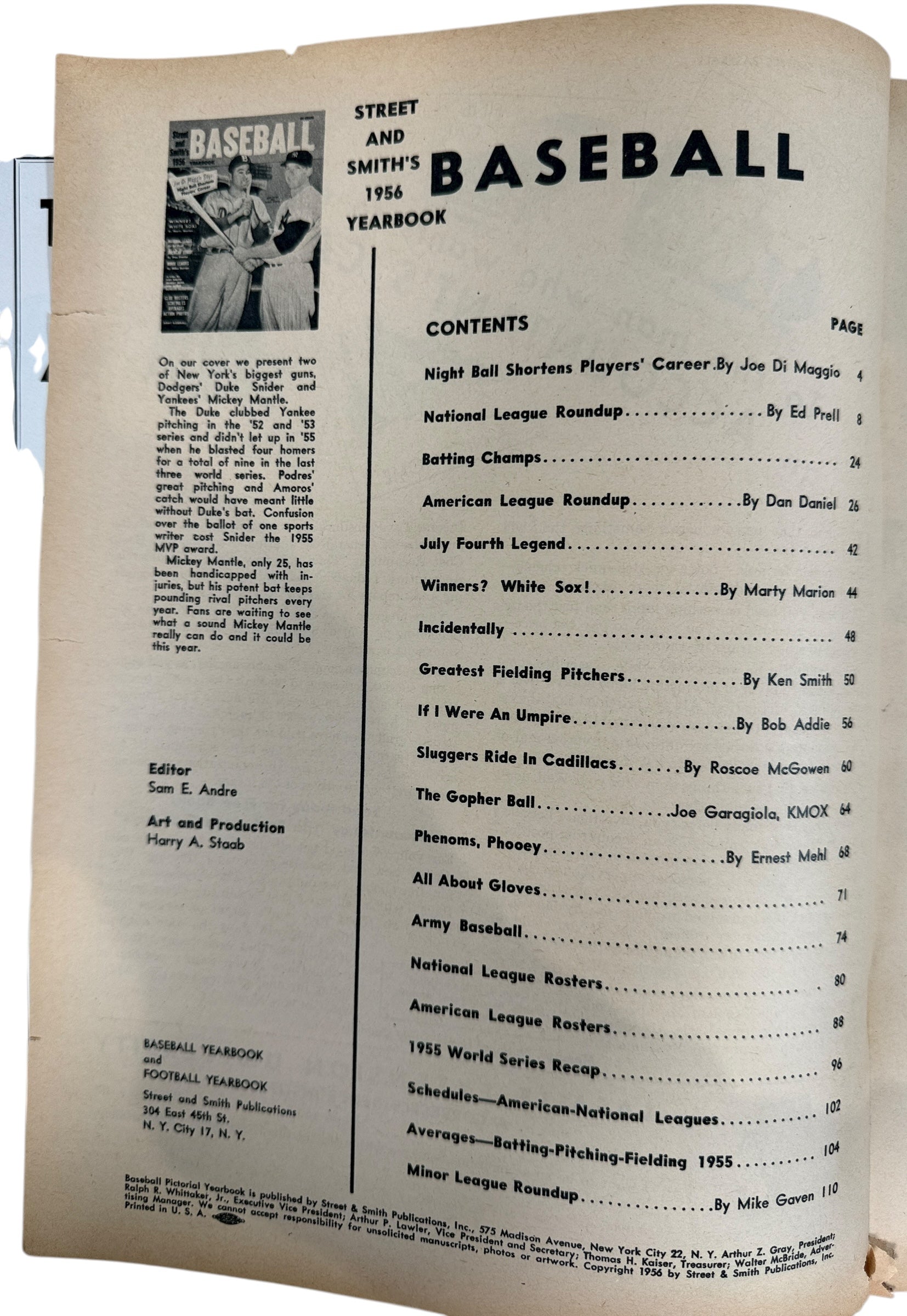 1956 Street &amp; Smith Baseball Yearbook with Duke Snider and Mickey Mantle cover, rosters, stats, and vintage MLB features. Classic 1950s baseball collectible.