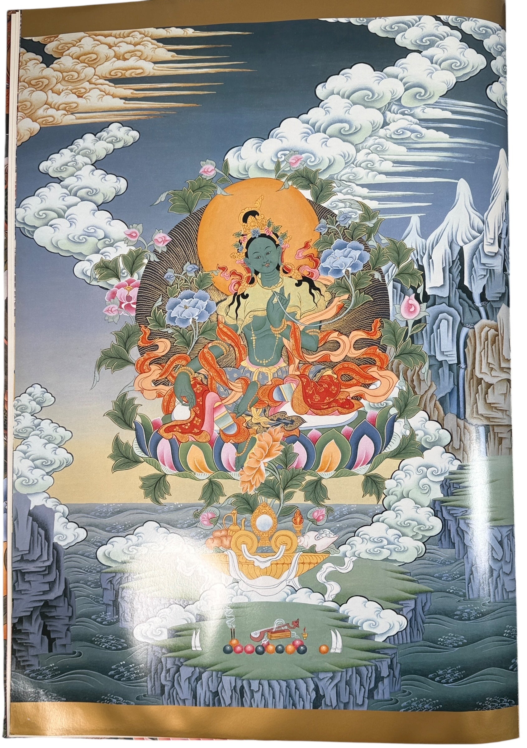 Oversized 2002 art book by Romio Shrestha featuring 42 goddess thangkas with Deepak Chopra foreword. Mandala Publishing. Stunning sacred art folio.