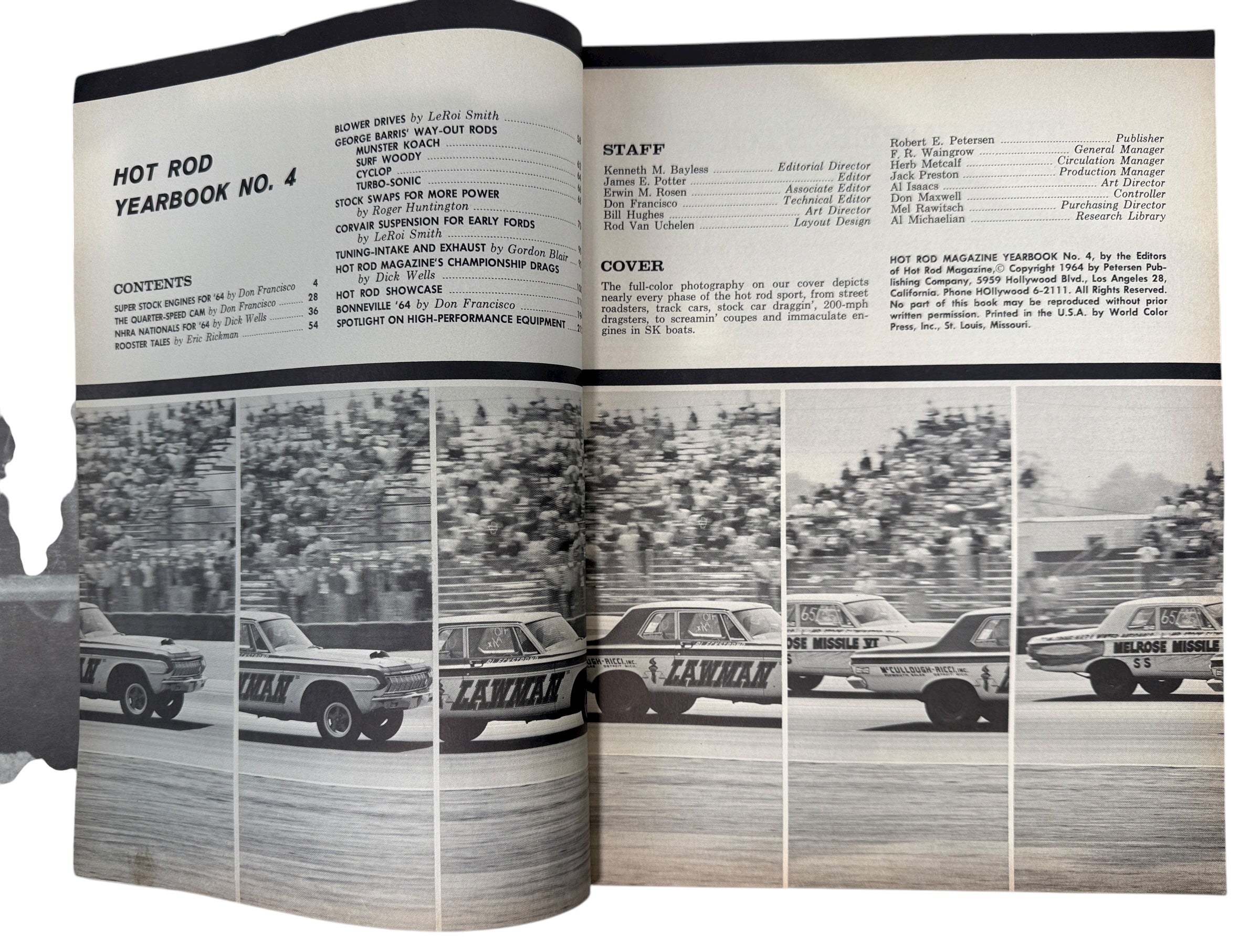 Hot Rod Magazine Yearbook No. 4 from the 1960s. Classic drag racing, hot rod builds, and vintage auto culture. Fair condition collectible. Eco Depot Montréal.