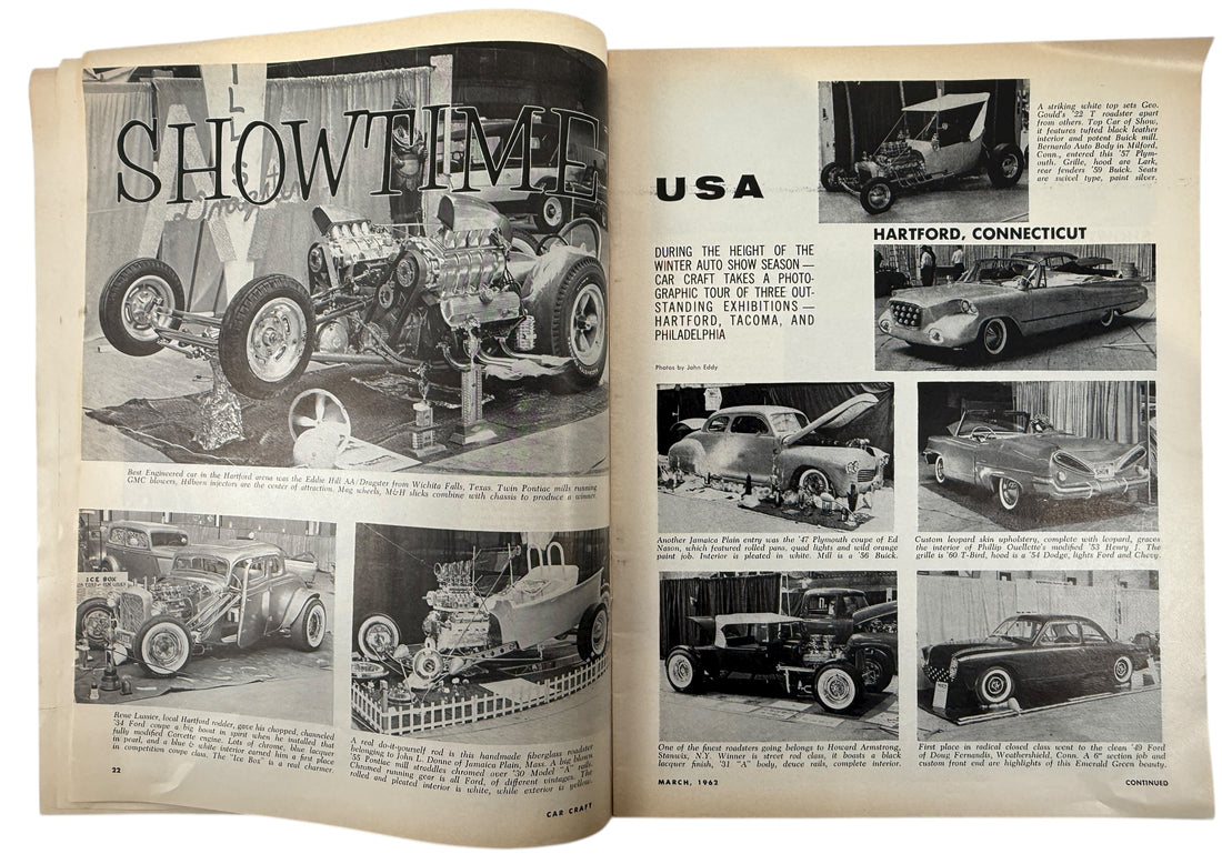 1962 Car Craft magazine featuring Starbird’s Forcasta custom build. Vintage hot-rod, drag racing, and model-car content. Great collectible automotive ephemera.