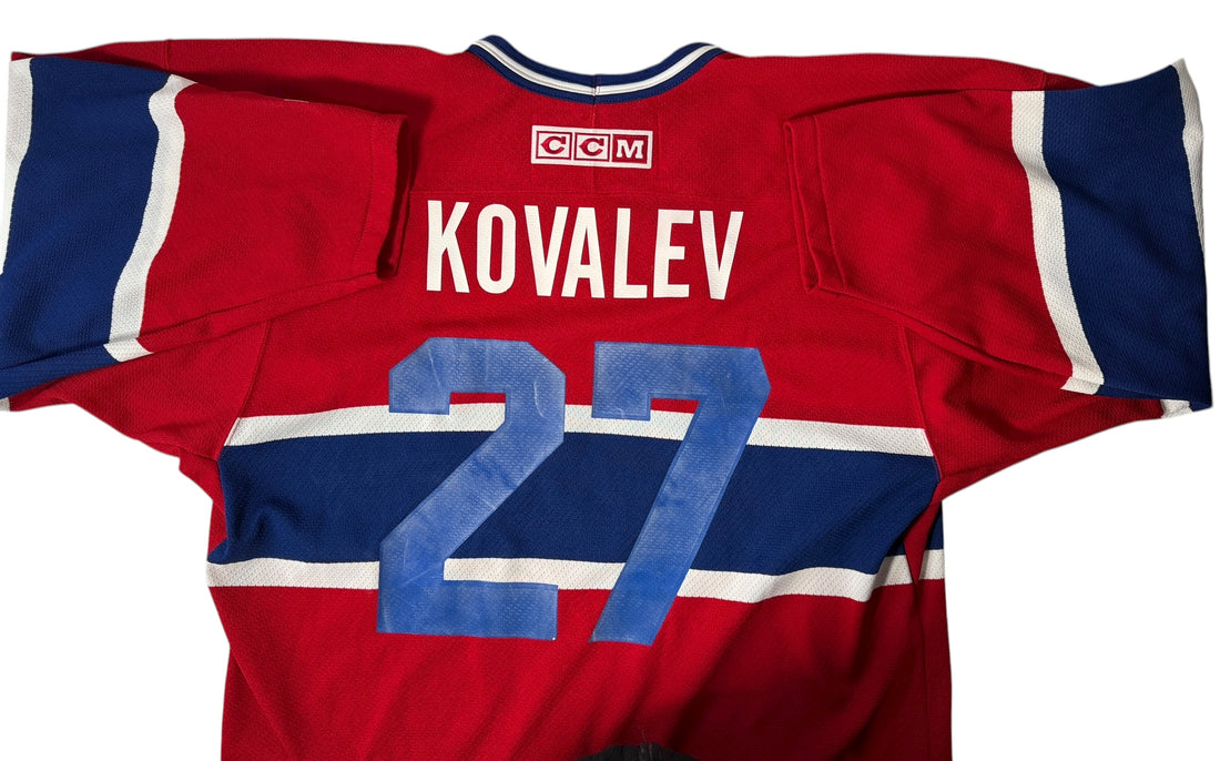 Vintage CCM Montreal Canadiens jersey with Kovalev #27, made in Canada. Quality sewn details, collectible fan gear. Ships fast from Montreal.