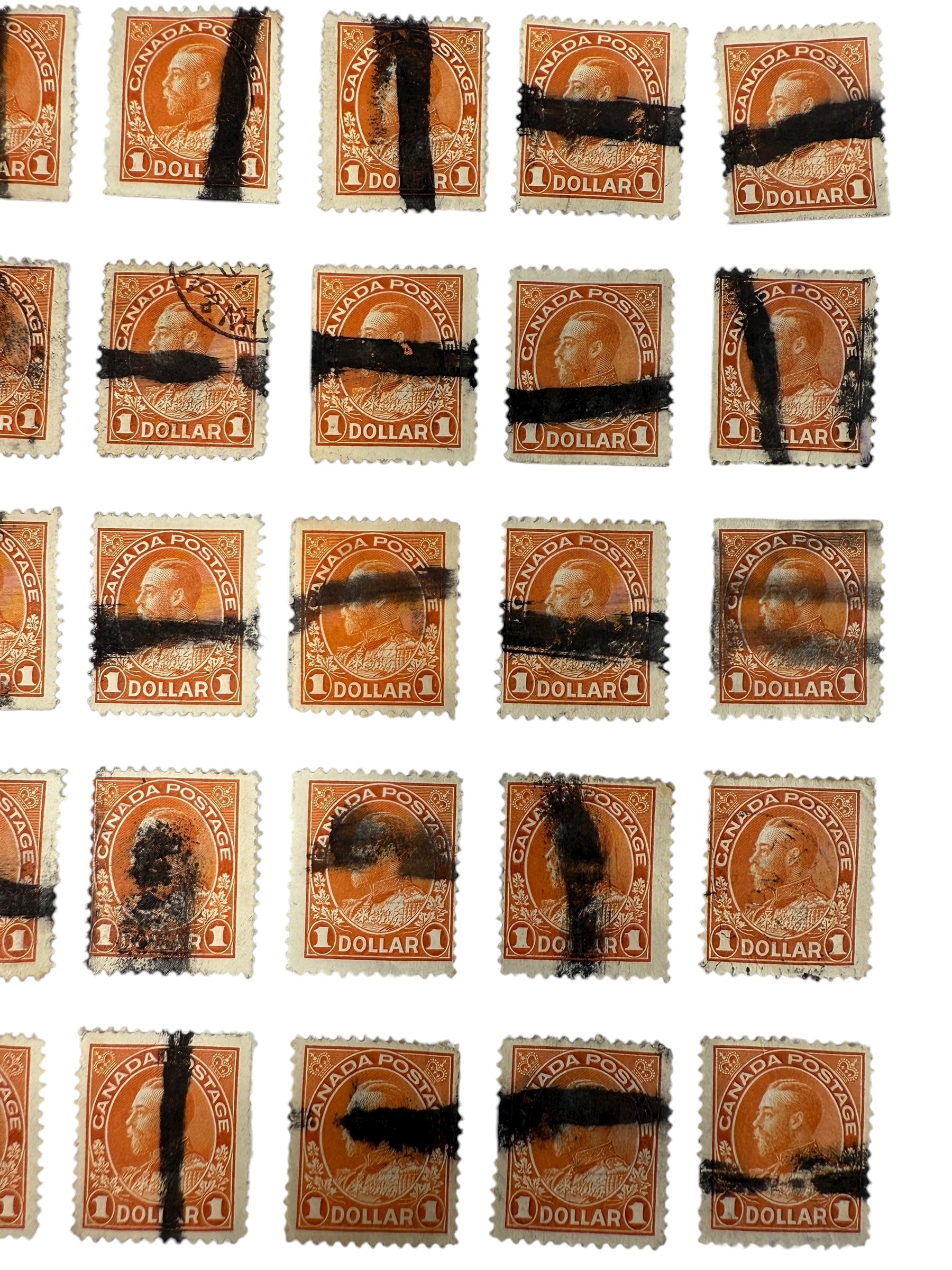 1912–25 Canada $1 King George V Stamps – 3 Fiscal-Cancelled Sheets