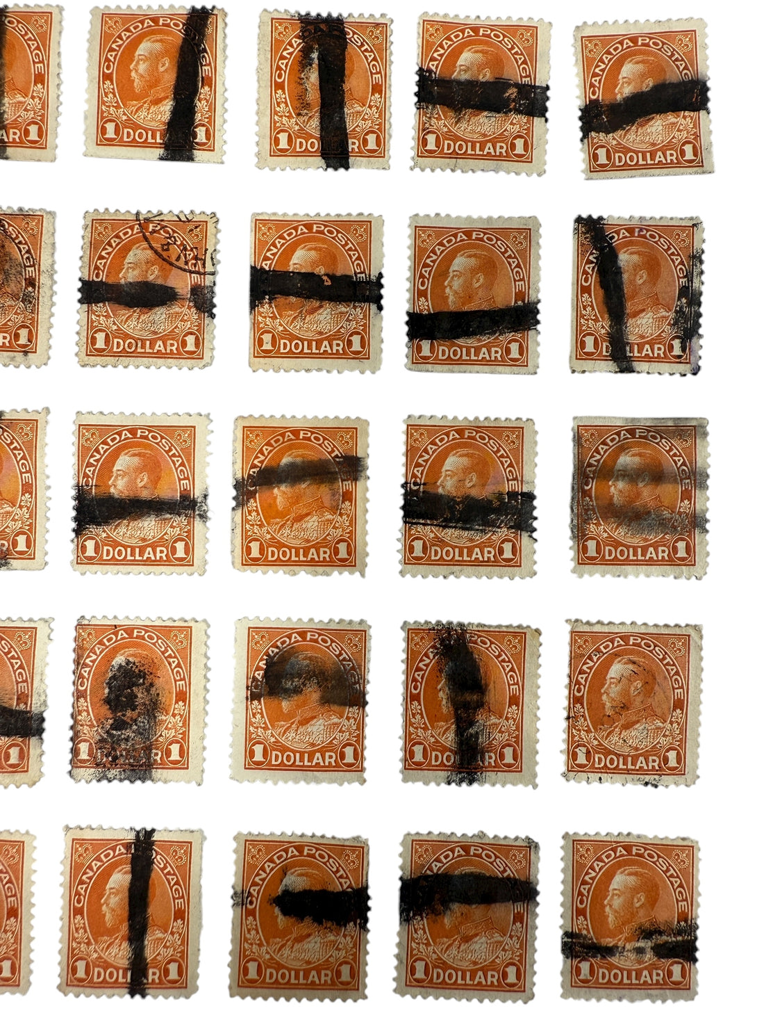 1912–25 Canada $1 King George V Stamps – 3 Fiscal-Cancelled Sheets