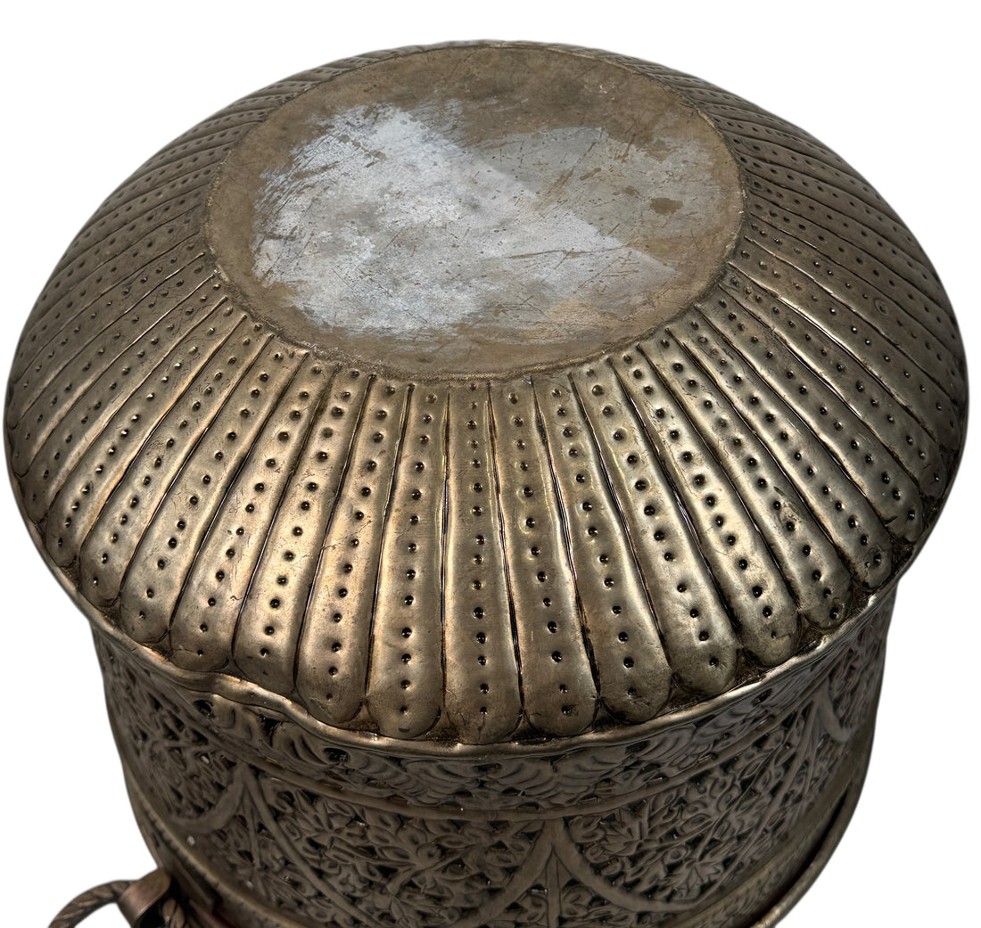 Vintage Hand-Pierced Indian Brass Planter – Dent on Side