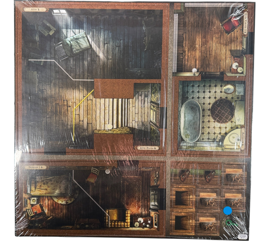 Cooperative horror board game for 1–5 players. Mansions of Madness Second Edition by Fantasy Flight, complete with tiles, minis, and rules.