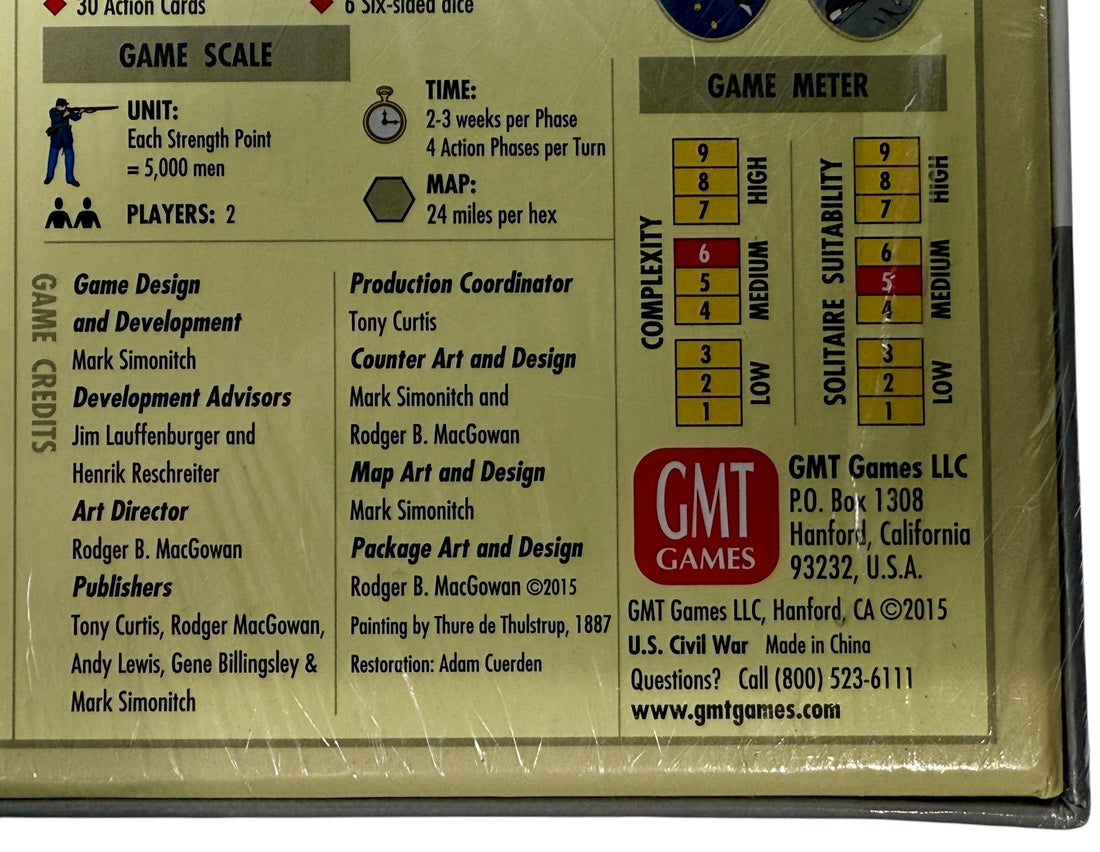 Unpunched 2015 GMT Games The U.S. Civil War strategic board game by Mark Simonitch. Large hex map, deep gameplay, shrink torn on one side.