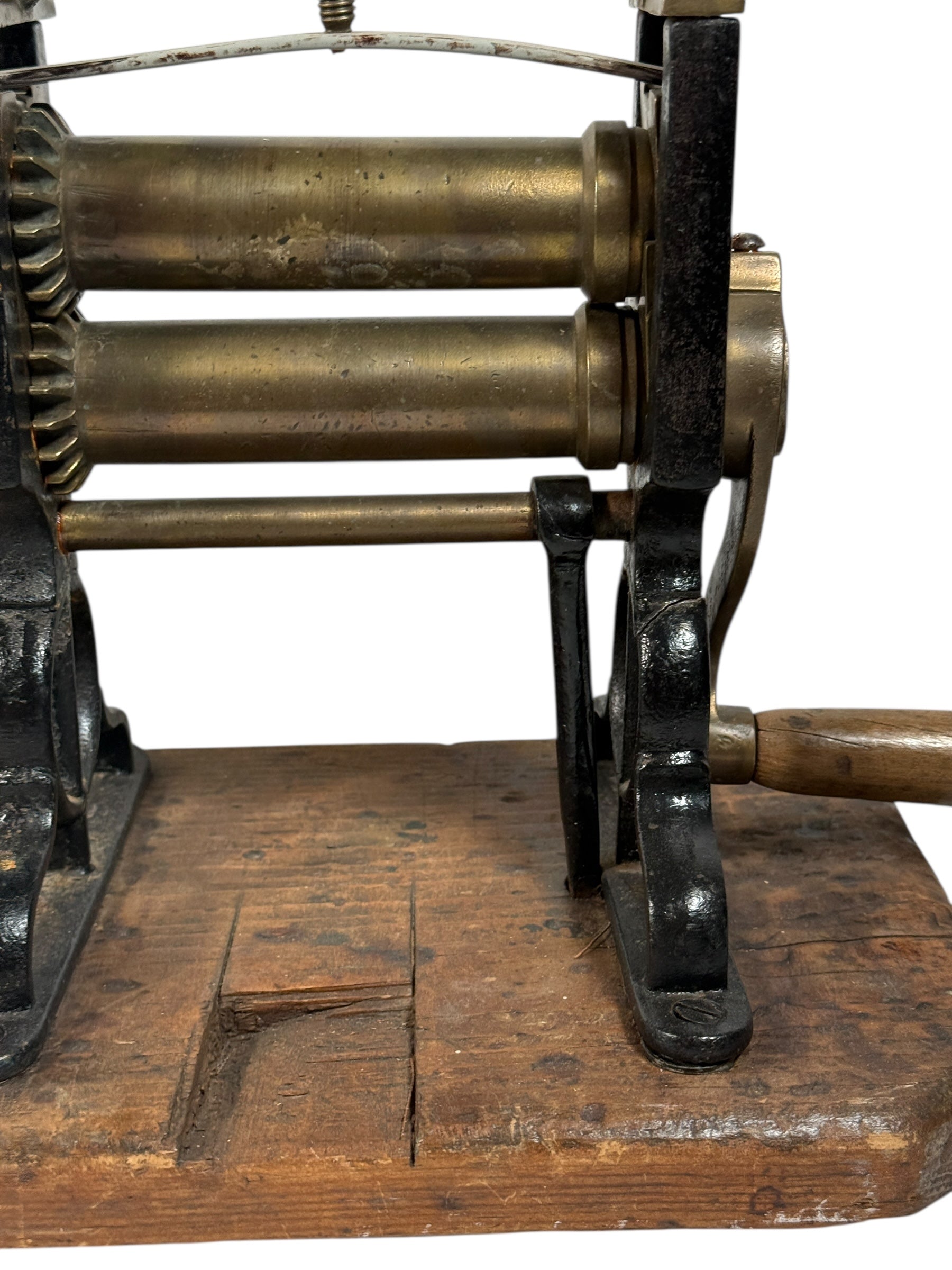 Antique Brass & Iron Fluting Iron – 19th C Hand-Crank Pleater