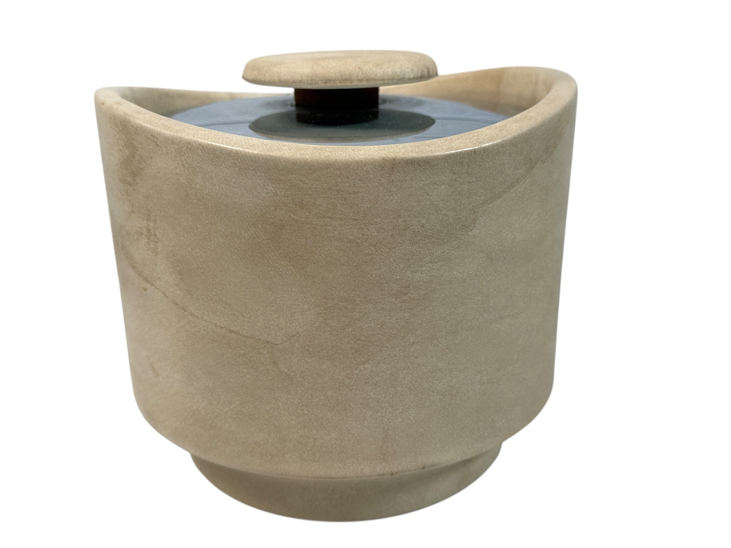 Vintage Kraftware 225 5th Ave NYC ice bucket, cream stone texture, mid-century modern barware collectible, made in USA.