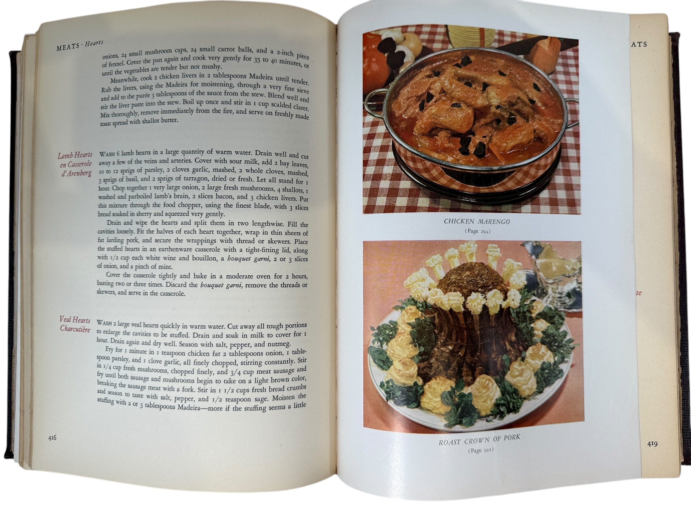 Vintage 1950 Gourmet Cookbook by Elizabeth B. Dietrich. Early edition from Gourmet Magazine with gilt cover and color plates. Classic mid-century collectible.