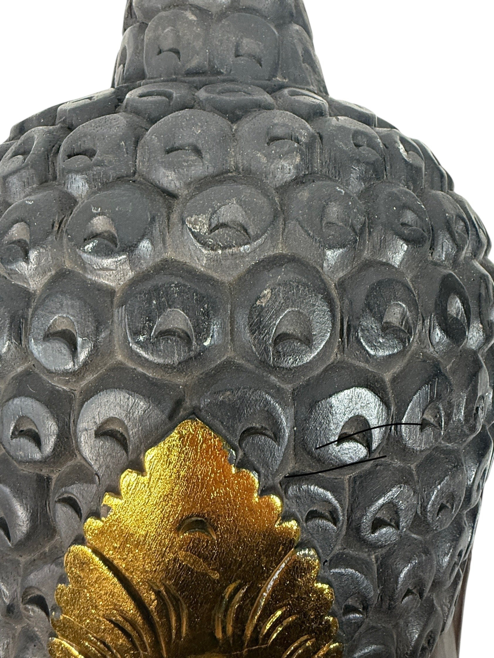 Large Carved Wooden Buddha Wall Mask with Gold Accents 20 Inch