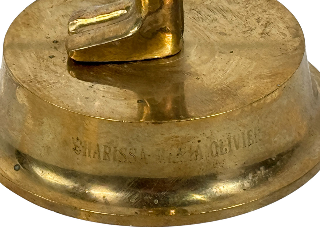 Vintage solid brass Oscar-style award statuette with engraved name. Ideal for display, props, themed events and awards season. Late 20th century.