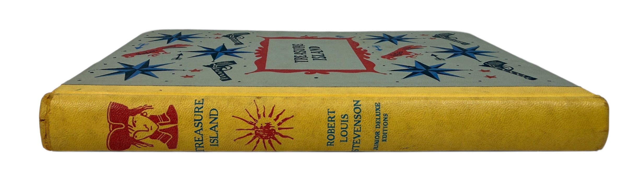 A 1954 Junior Deluxe Illustrated edition of Treasure Island with bright cover art. Vintage children’s classic, clean pages, ideal for décor or gifting.