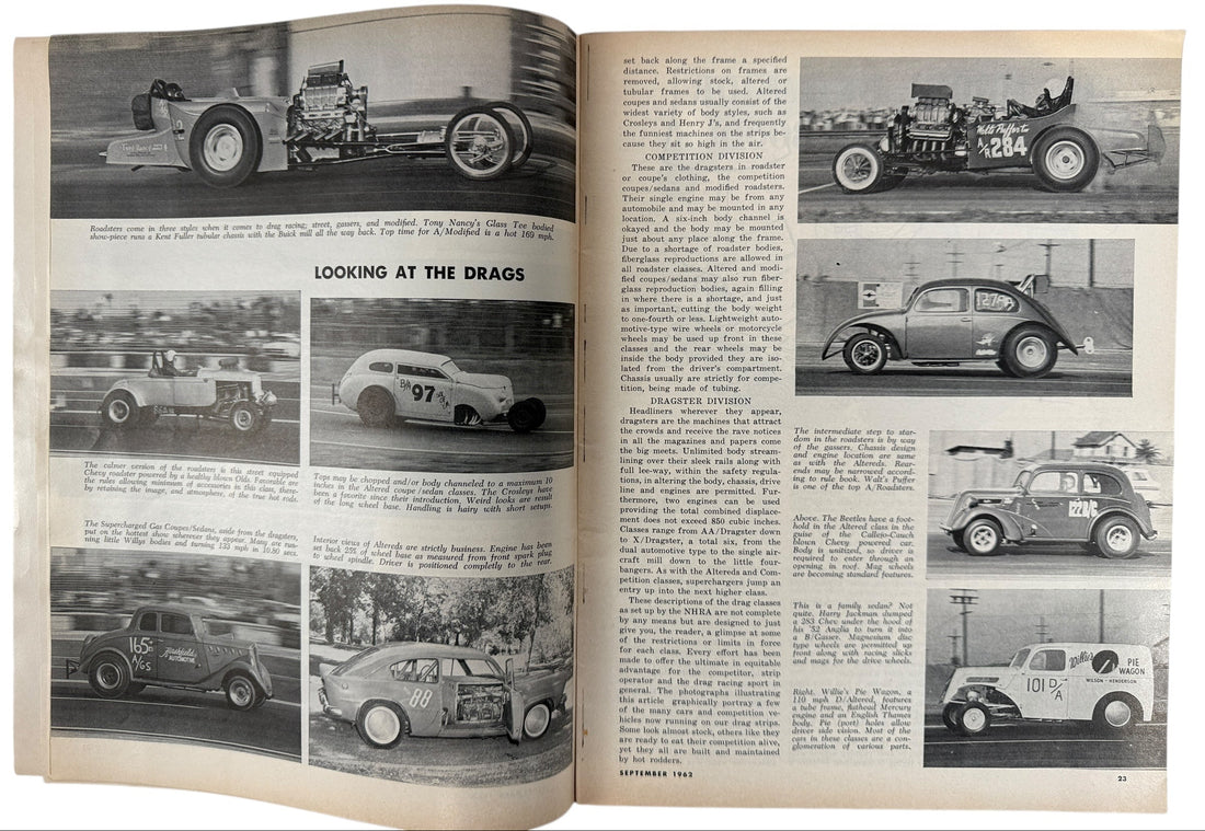 Vintage Car Craft magazine lot Sept 1961 & Sept 1962. Classic hot-rod builds, drag racing, tech tips, custom culture. Great for collectors and garage décor.