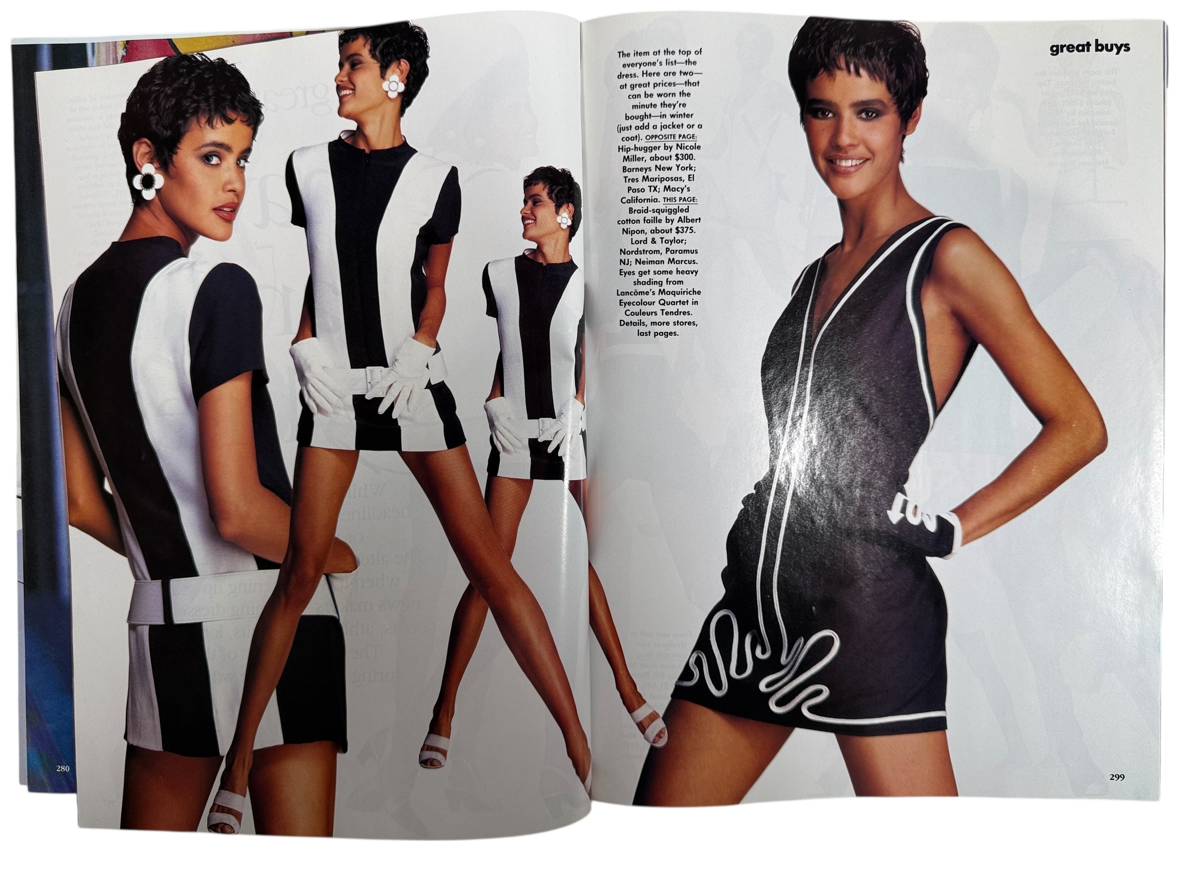 Vintage Vogue February 1991 issue featuring Claudia Schiffer, GUESS editorial, and iconic early 90s fashion and Absolut Chicago advertising.