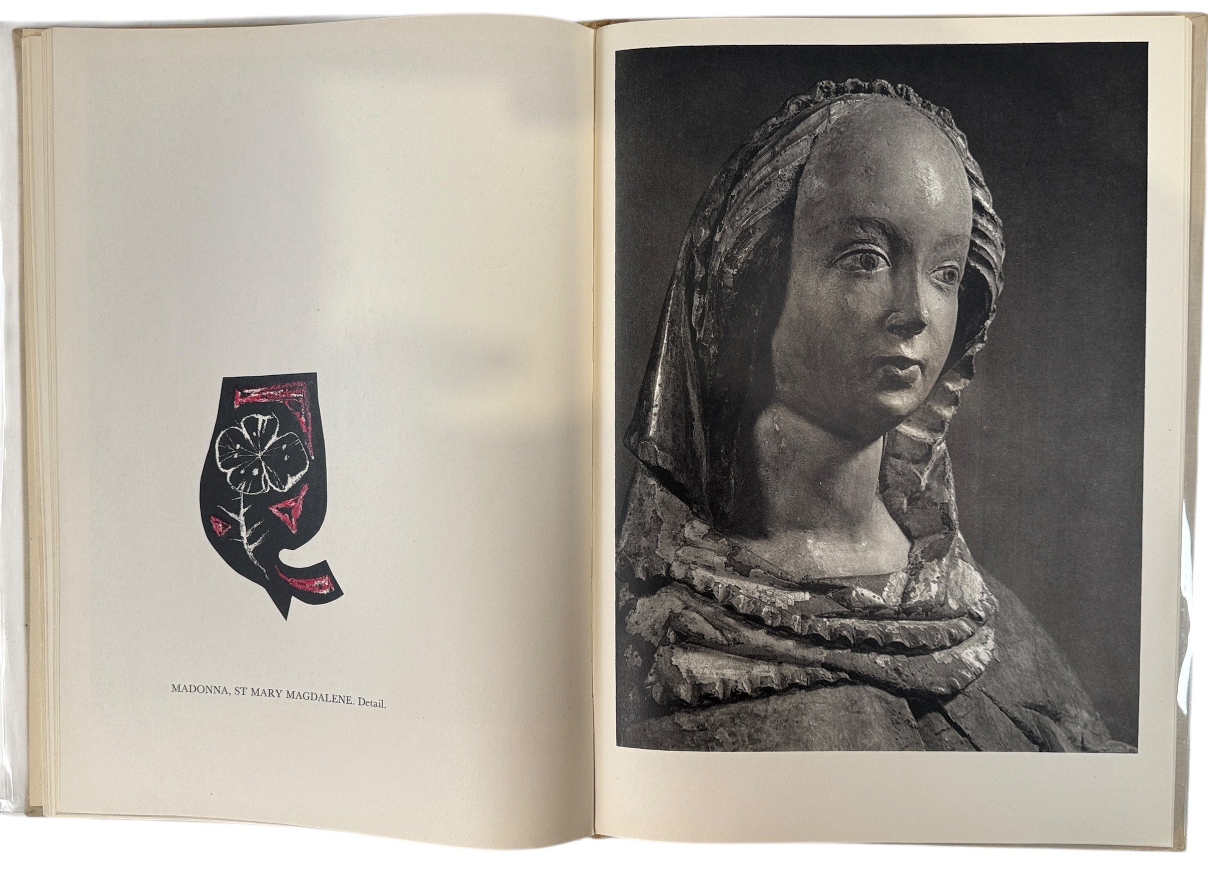 Vintage Artia Prague art book featuring Gothic Madonna sculpture from Bohemia. Oversized hardcover with museum-quality photography. 1960s.