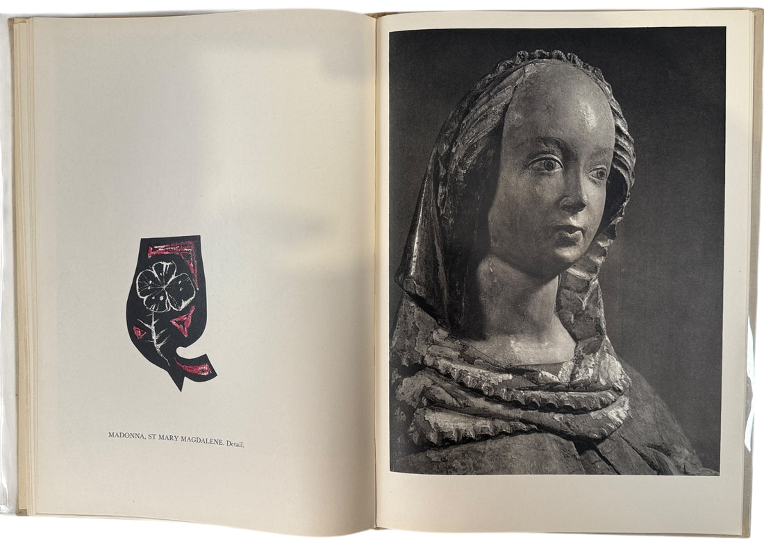 Vintage Artia Prague art book featuring Gothic Madonna sculpture from Bohemia. Oversized hardcover with museum-quality photography. 1960s.