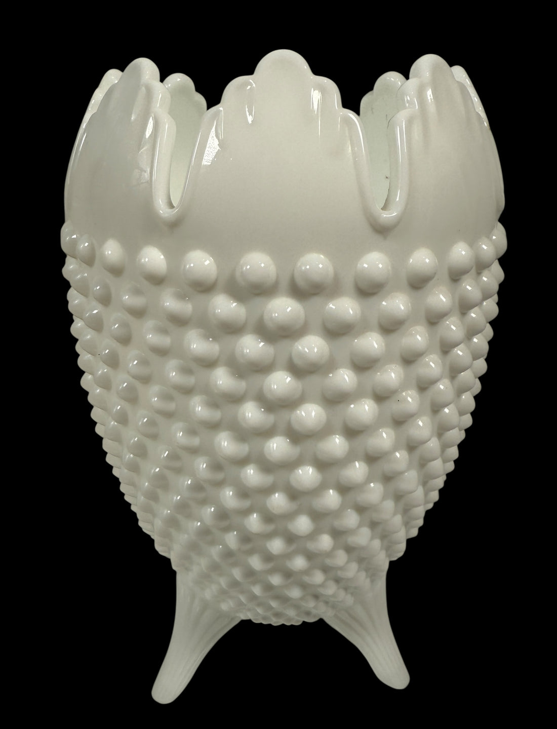 Fenton White textured vase on a black background