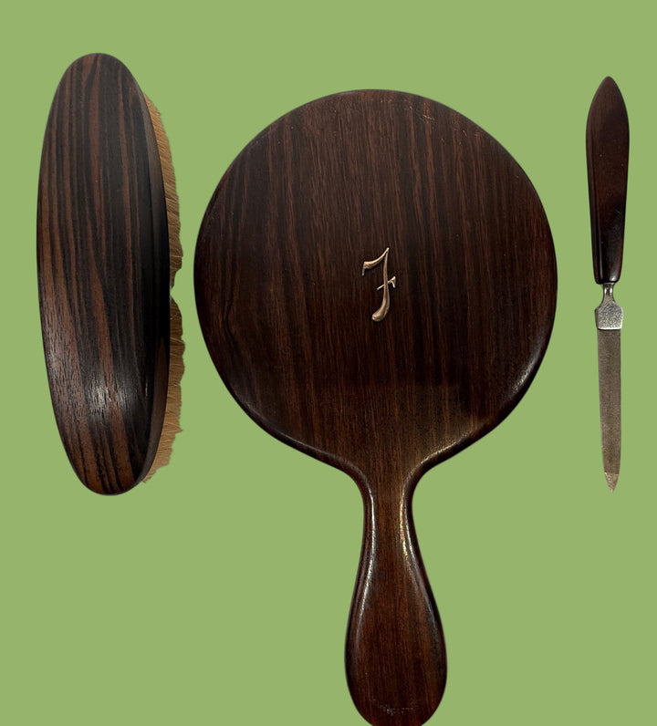 Vintage REAL EBONY Vanity Set – Mirror, Brush & Letter Opener