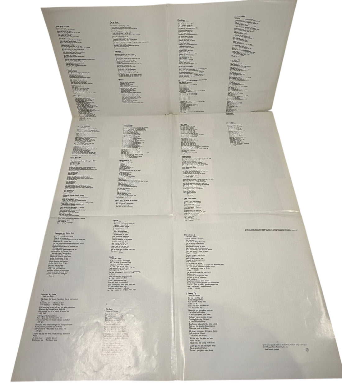 Complete Canadian pressing of The Beatles White Album with poster and all four photos. Classic SWBO-101 2LP set for collectors and vinyl fans.