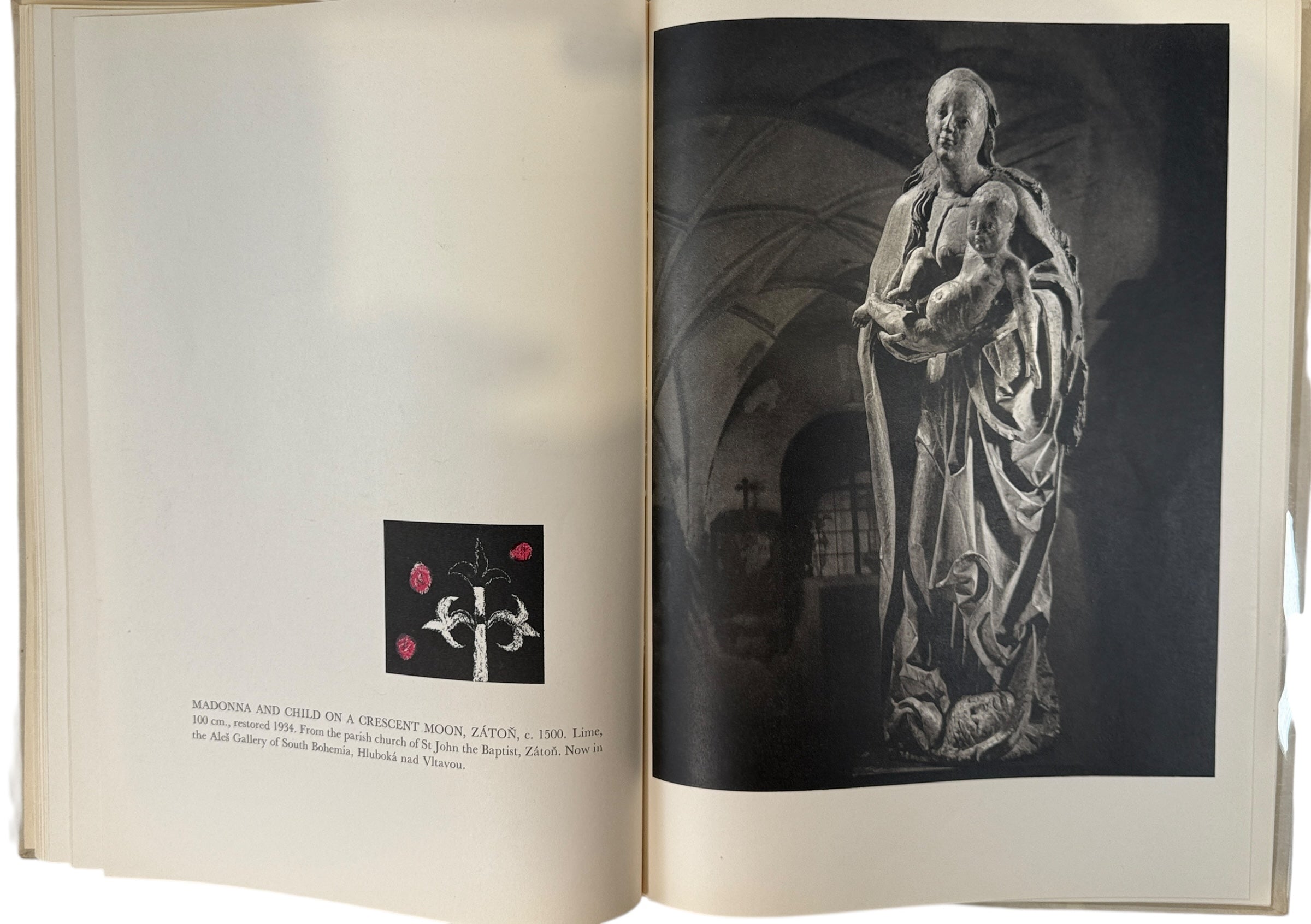 Vintage Artia Prague art book featuring Gothic Madonna sculpture from Bohemia. Oversized hardcover with museum-quality photography. 1960s.