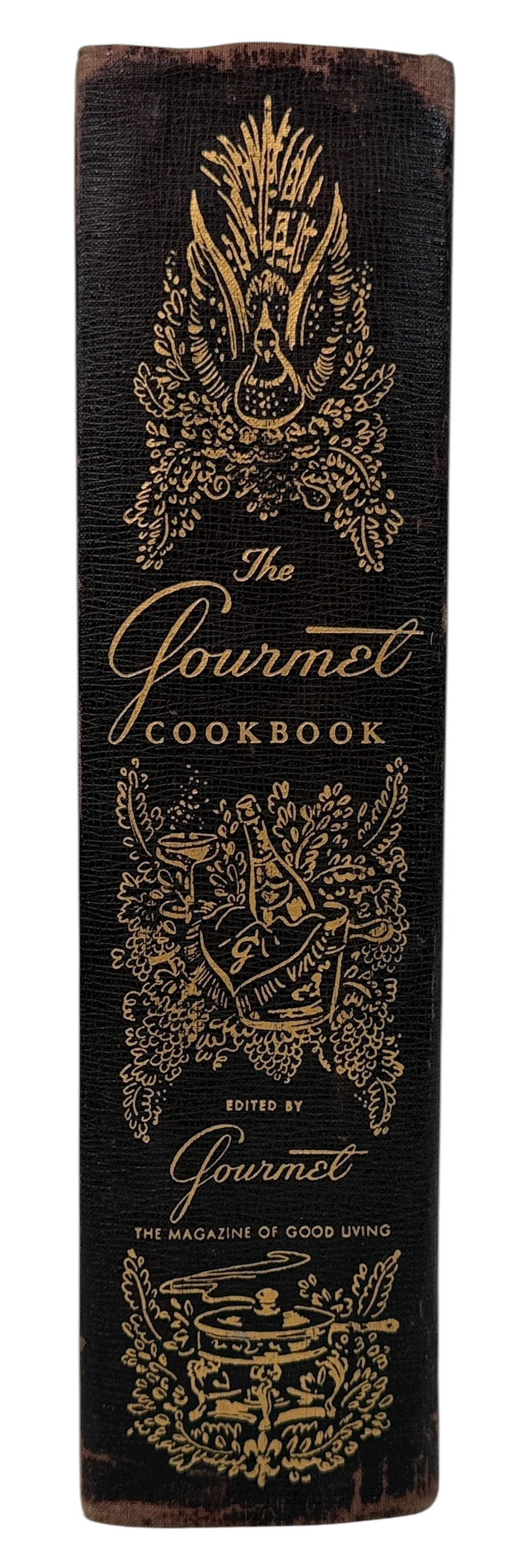 Vintage 1950 Gourmet Cookbook by Elizabeth B. Dietrich. Early edition from Gourmet Magazine with gilt cover and color plates. Classic mid-century collectible.