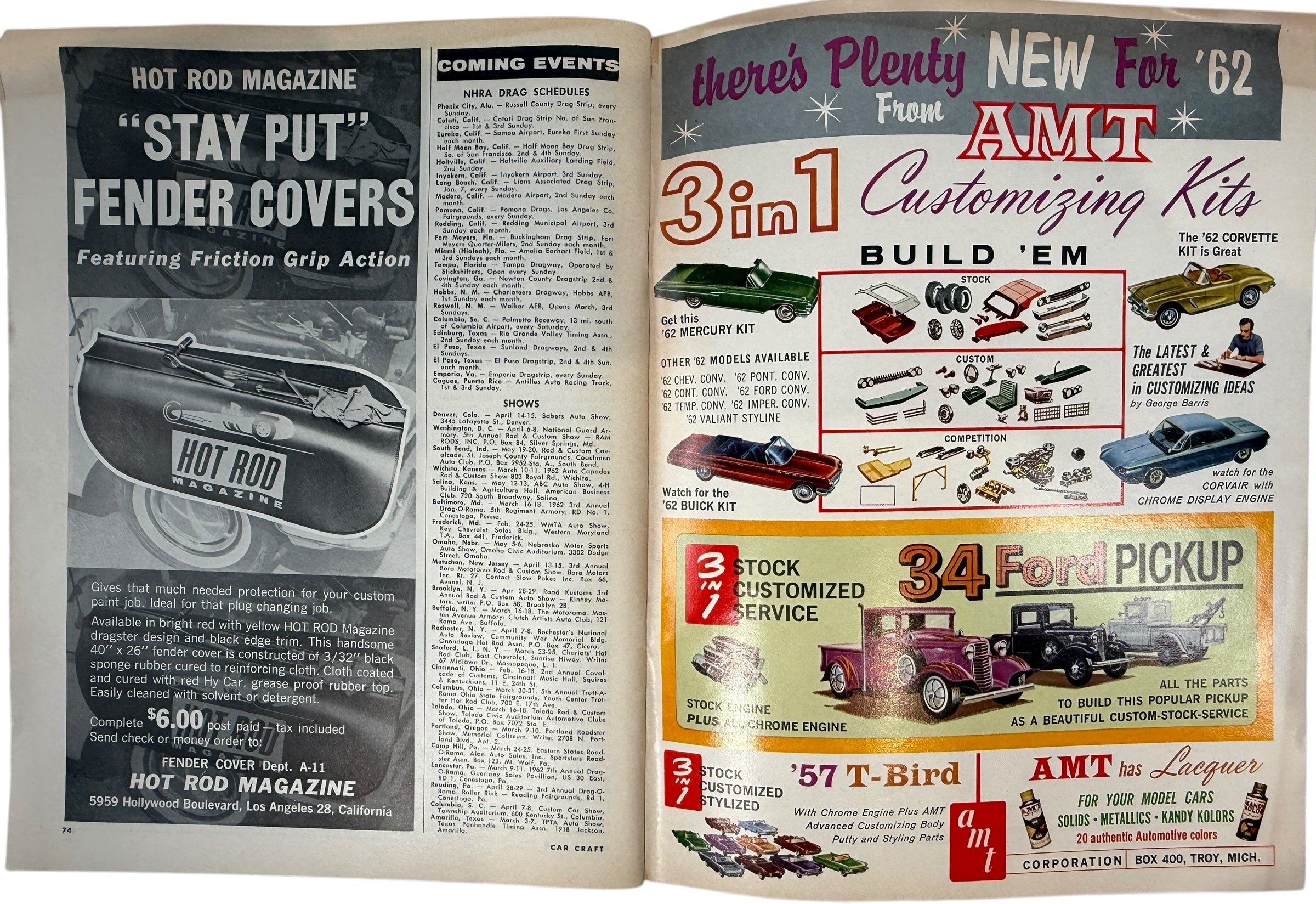 1962 Car Craft magazine featuring Starbird’s Forcasta custom build. Vintage hot-rod, drag racing, and model-car content. Great collectible automotive ephemera.