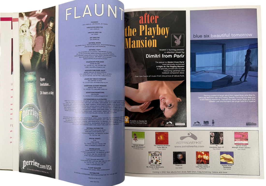 Flaunt Magazine February 2002 James King Men’s Issue. Bold Queen of Hearts cover, VG condition, culture and fashion features. Collectible early 2000s Flaunt.