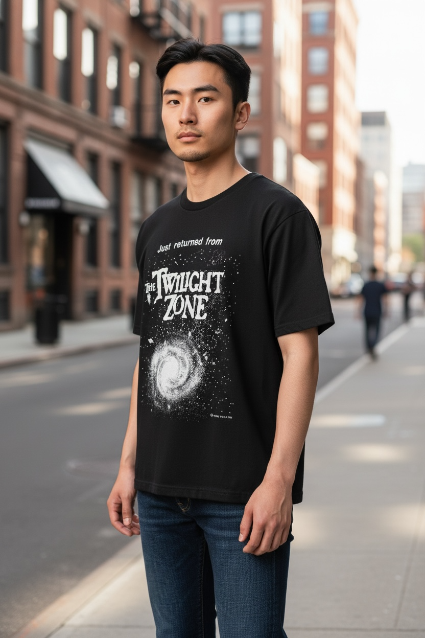 Authentic 1983 Twilight Zone vintage T-shirt on a Healthknit USA tag. Rare science fiction graphic tee featuring original artwork and classic 1980s styling.