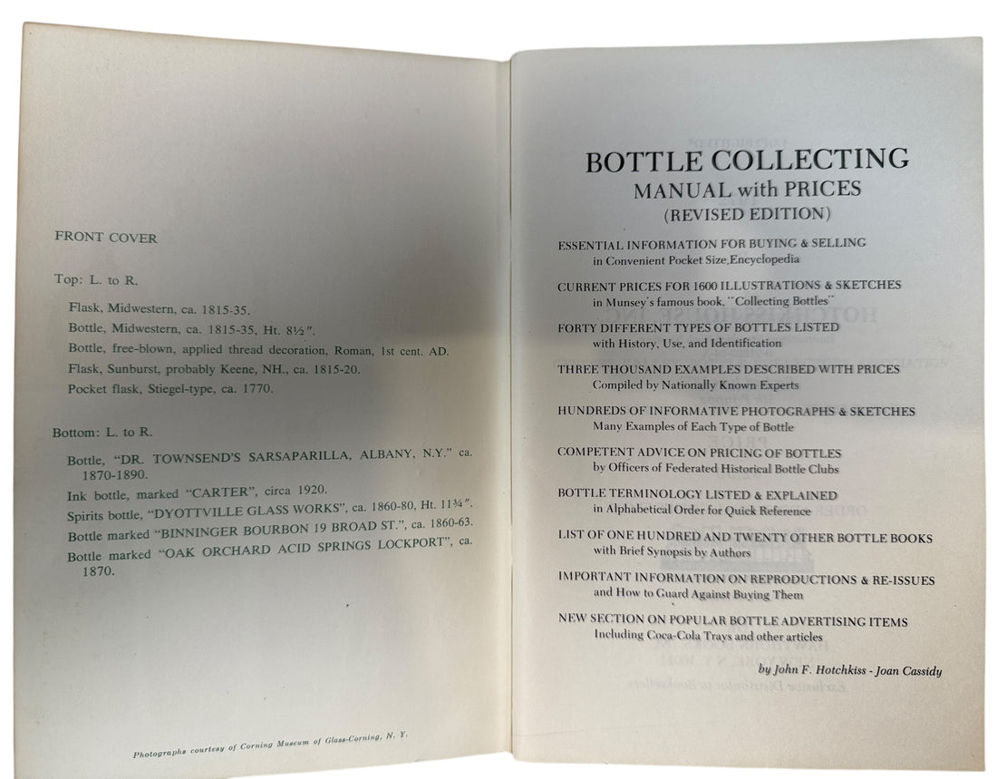 Vintage Bottle Collecting Manual with pricing, photos, and guides for early American flasks, bitters, sodas and antique glass collectors.