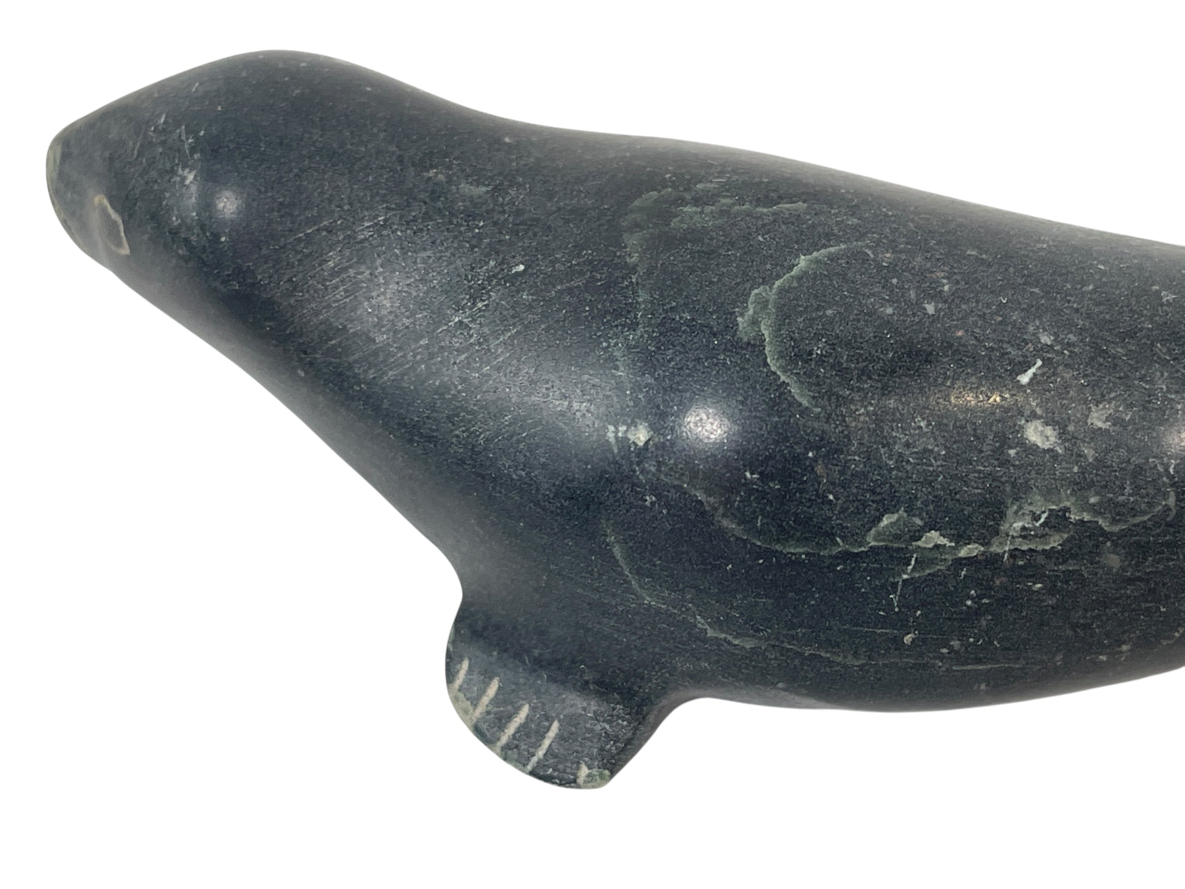 Hand-Carved Inuit Soapstone Beluga Whale – Signed by Bobby Tarkirk