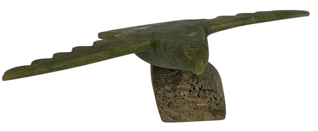 Signed Inuit Green Soapstone Bird Sculpture – Inuktitut Syllabics