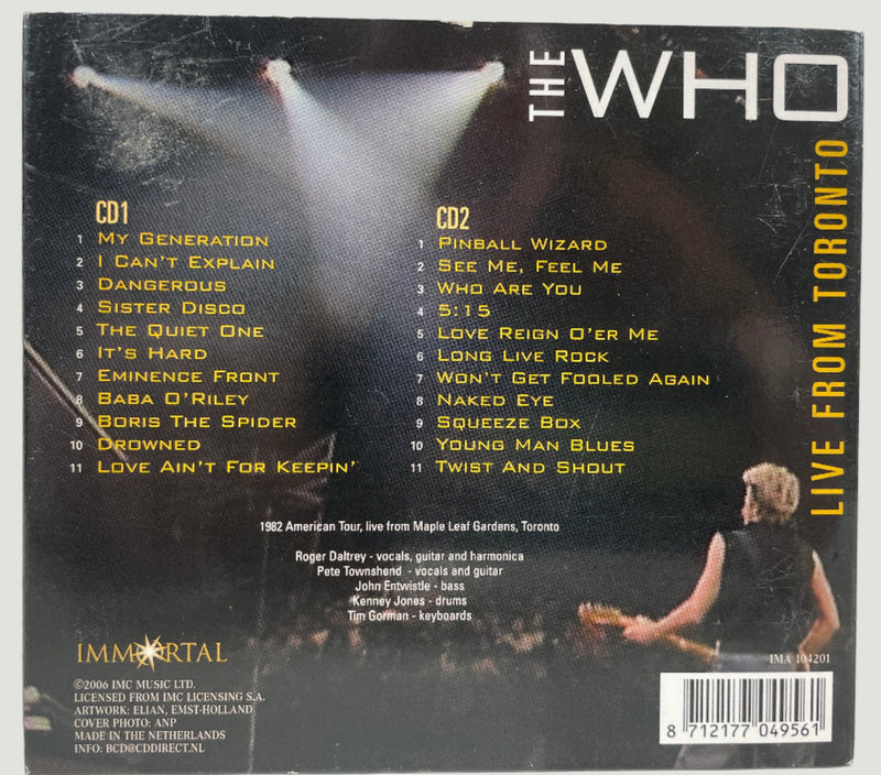 The WHO, Live from Toronto, 2CD, 2006 Immortal,  IMA104201