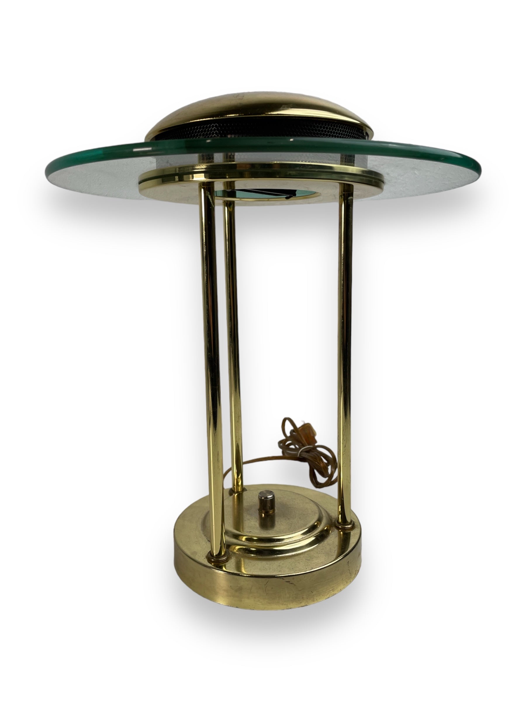 Post-Modern "Saturn" Brass and Round Glass Table Lamp