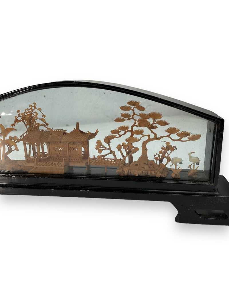 Vintage Hand Carved Asian Cork Diorama 11 Inches