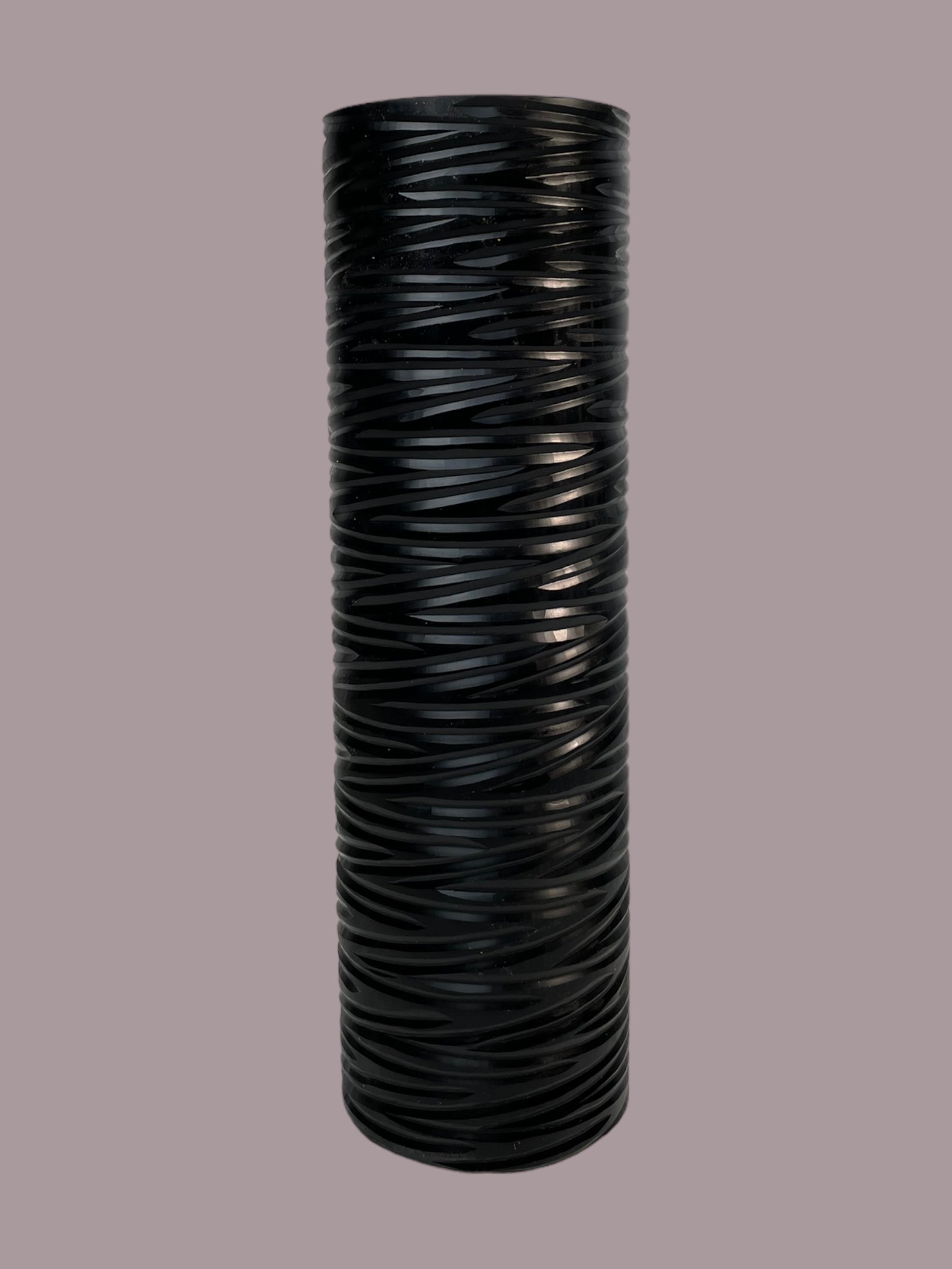 Tall Black Ribbed Vase