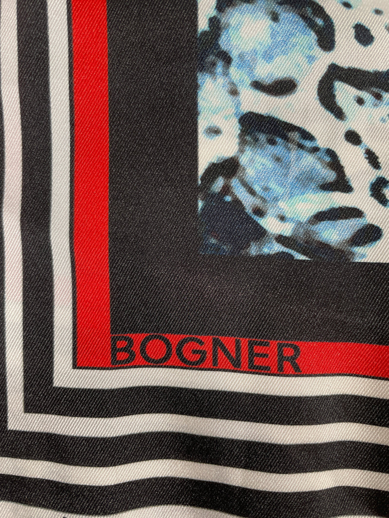 Bogner Scarf, Neckerchief, Multicolored & Scenic Pattern,  Polyester, 26" x 27.5 "