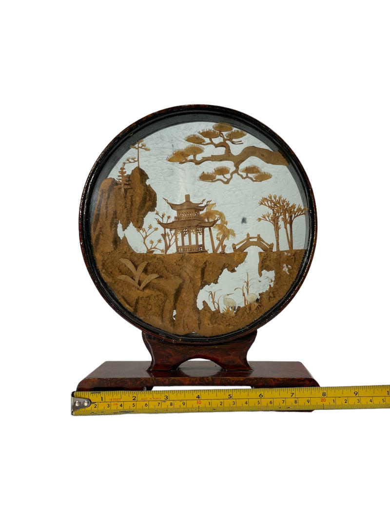 Vintage Hand Carved Asian Cork Diorama 8 Inches