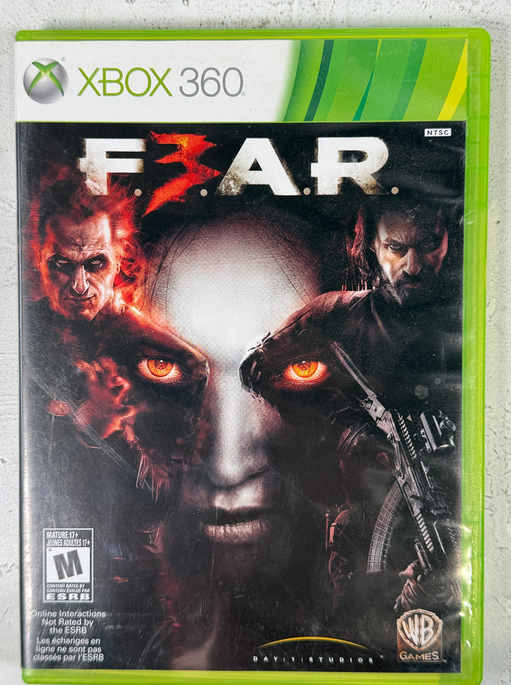Play F.E.A.R. 3 on Xbox 360. Complete in box with original manual. Classic horror FPS with co-op gameplay. Tested, clean disc, ready to play.