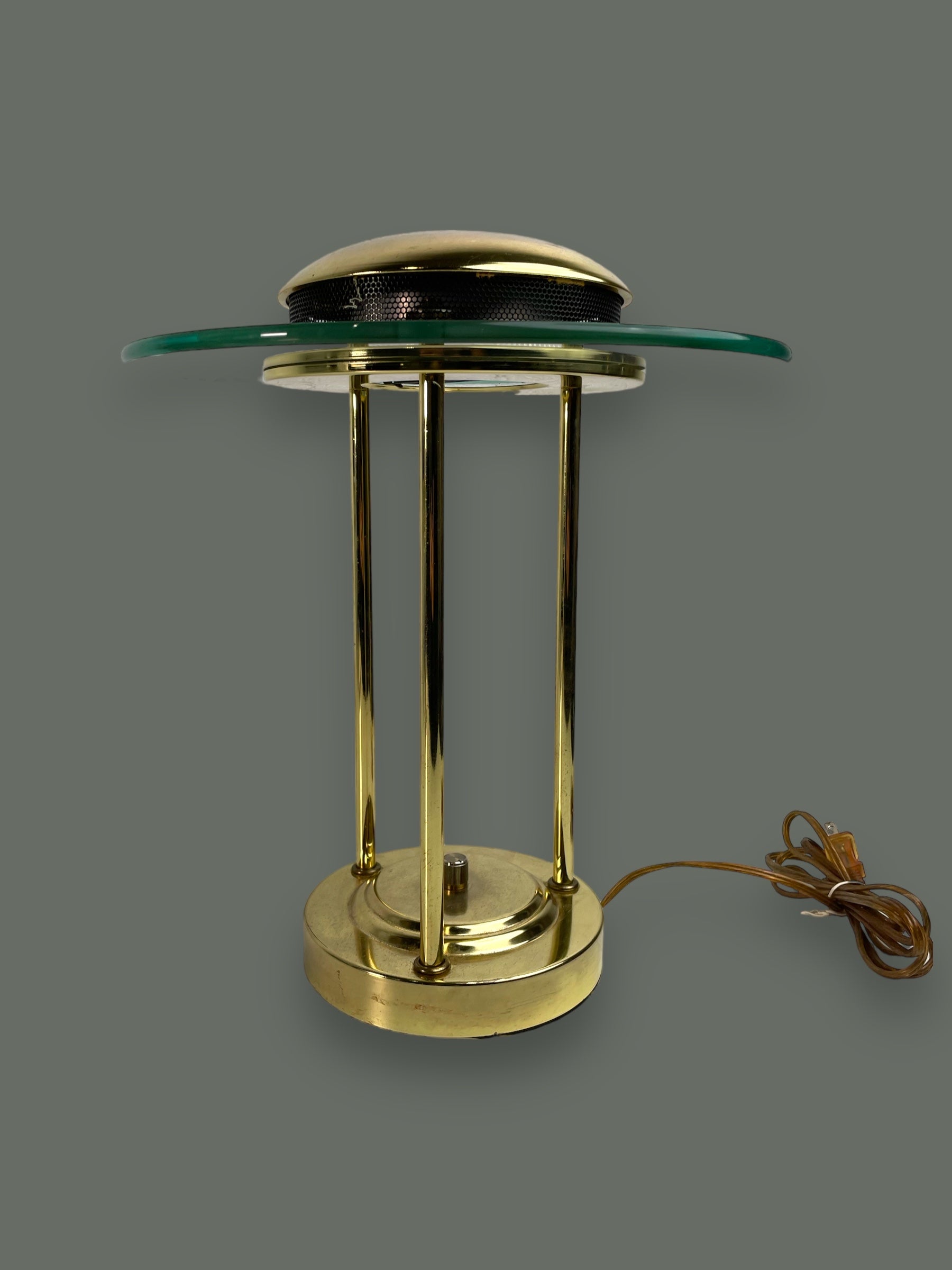 Post-Modern "Saturn" Brass and Round Glass Table Lamp