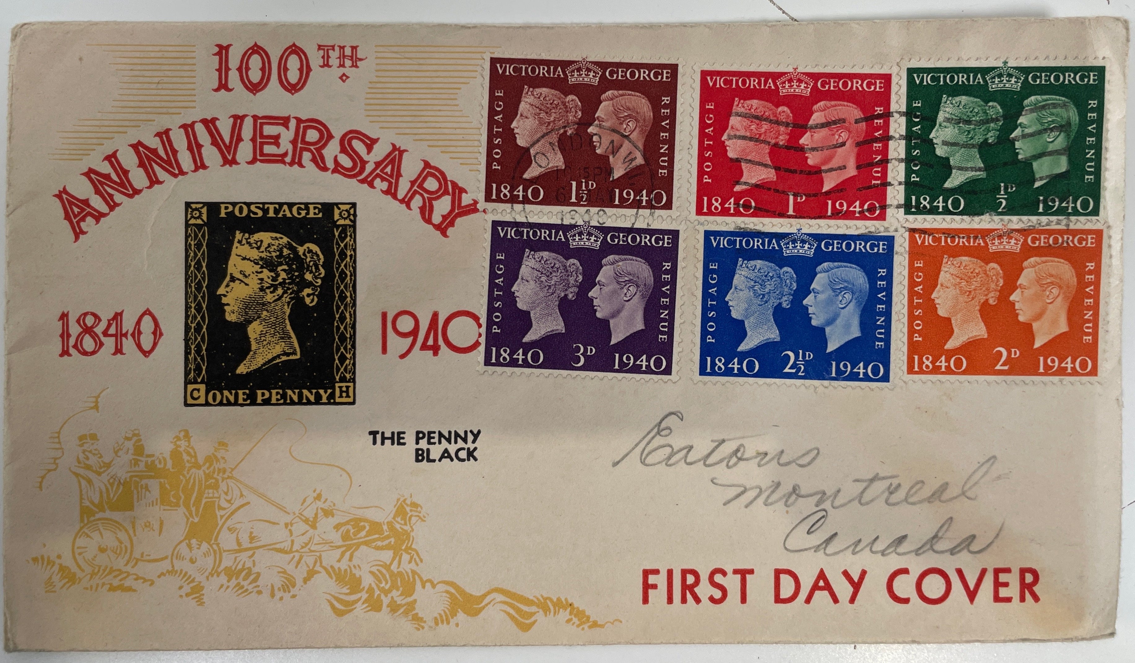 GB SG 479-484 100TH ANNIVERSARY OF THE PENNY BLACK FIRST DAY COVER
