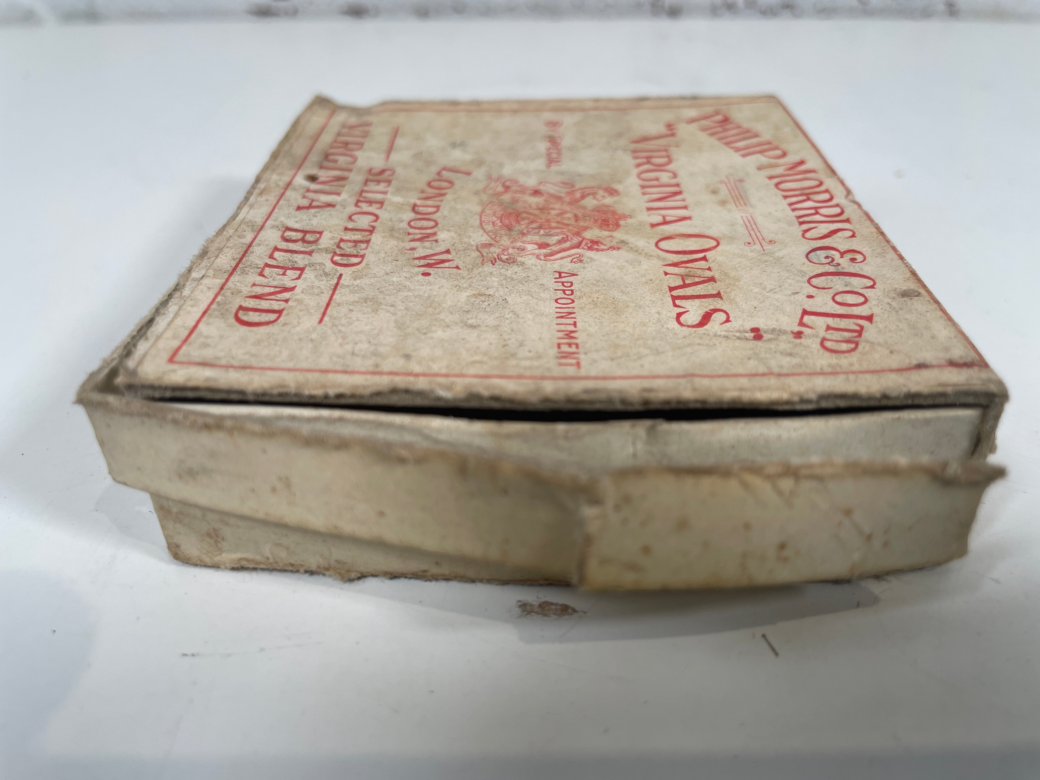 Boîte à cigarettes à charnière vintage Philip Morris Virginia Ovals avec timbre fiscal vide