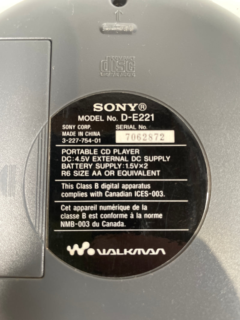 Vintage SonyD-E221 CD Walkman. Tested Like New ESP Max