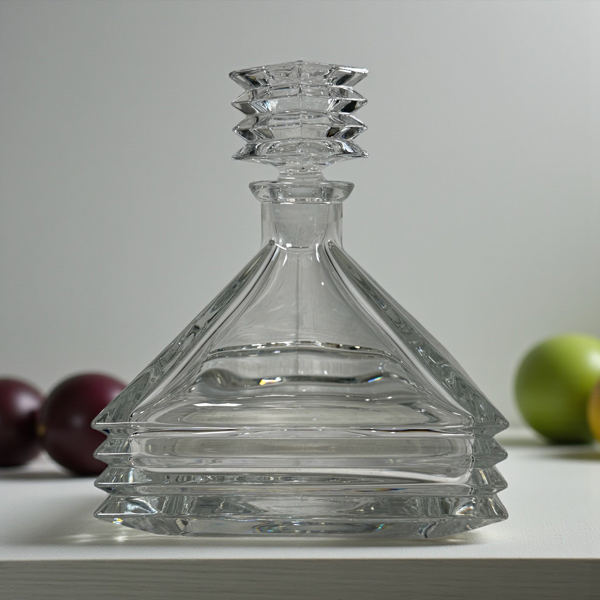 Vintage Mikasa crystal decanter, square pyramid design with stopper, 11¾ in, heavy lead crystal elegance for bar or display.