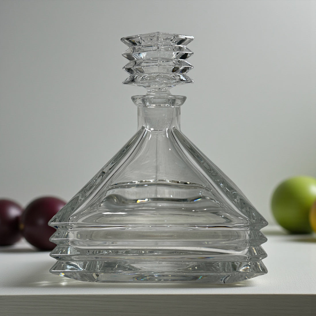 Vintage Mikasa crystal decanter, square pyramid design with stopper, 11¾ in, heavy lead crystal elegance for bar or display.